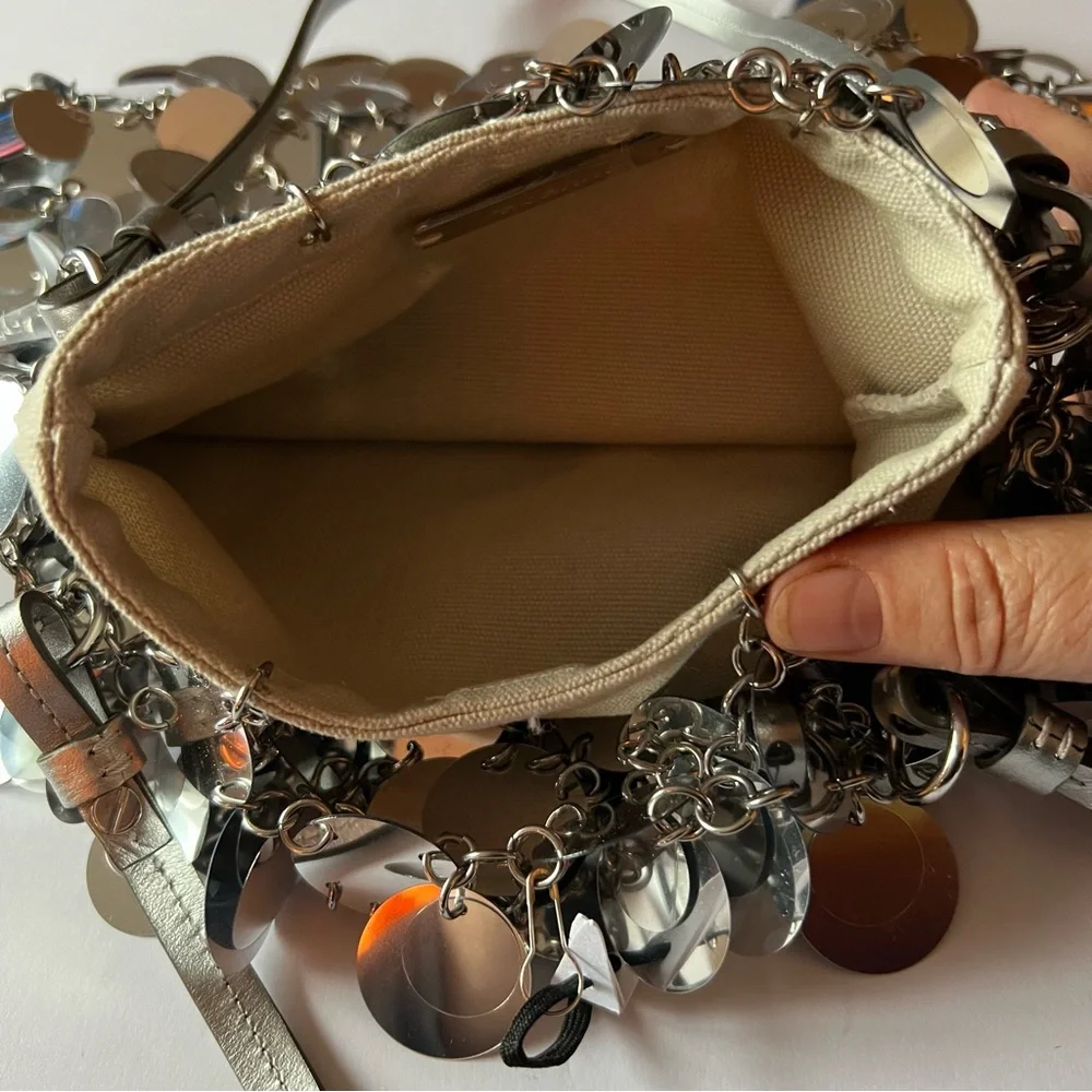 RABANNE BY PACO RABANNE SPARKLE SILVER DISC BAG NEW - Picture 9 of 15